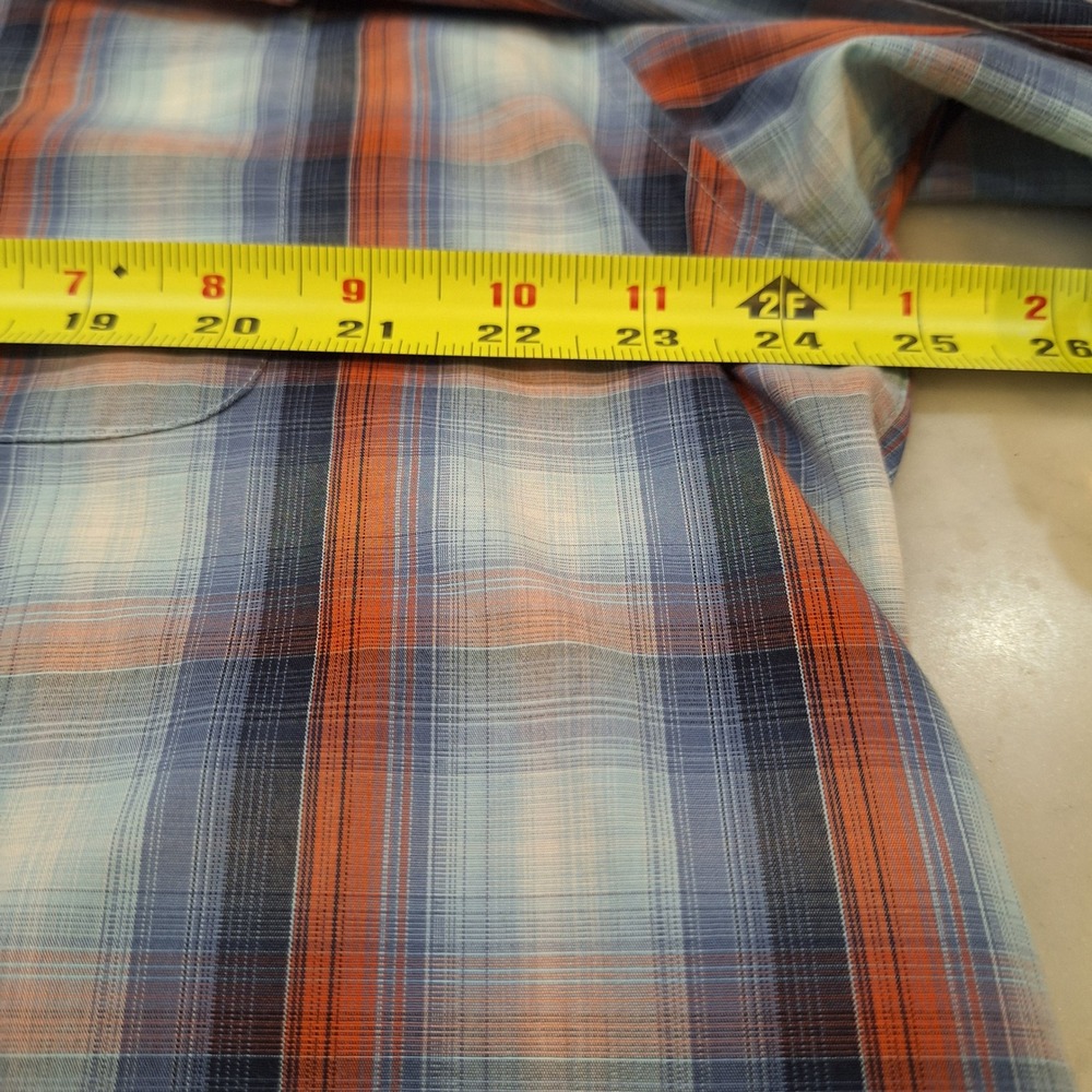 Ariat‎ Buttondown Shirt Mens Lg Blue Orange Plaid Wrinkle Free Western Flip Cuff - Picture 8 of 9